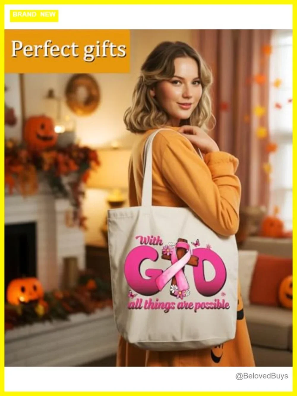 Canvas Tote Bag with Inner Pocket for Church Bible Study Medium